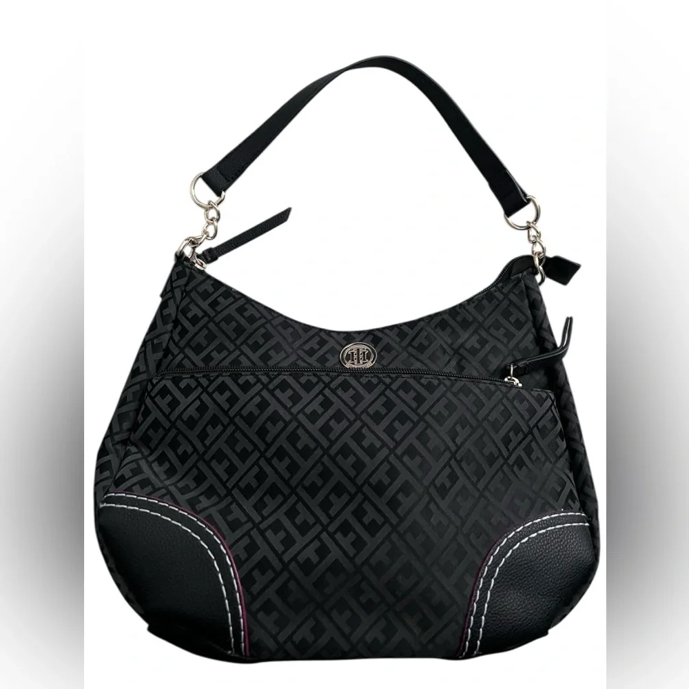 Tommy Hilfiger Nova Black Signature Hobo Shoulder Bag, NWOT